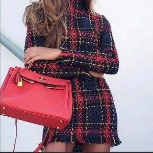 NWT Plaid Mock Neck Tweed Dress